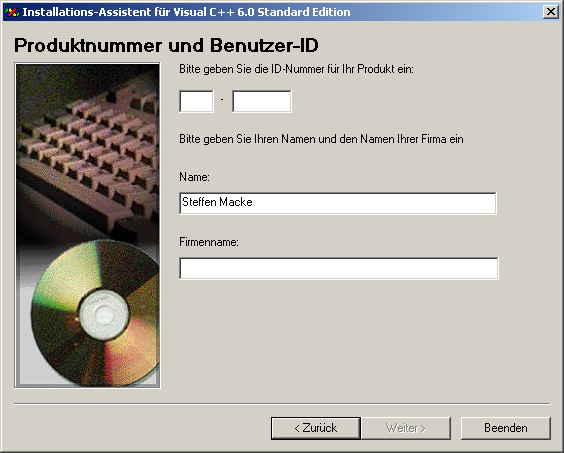 Visual C++ product ID dialog