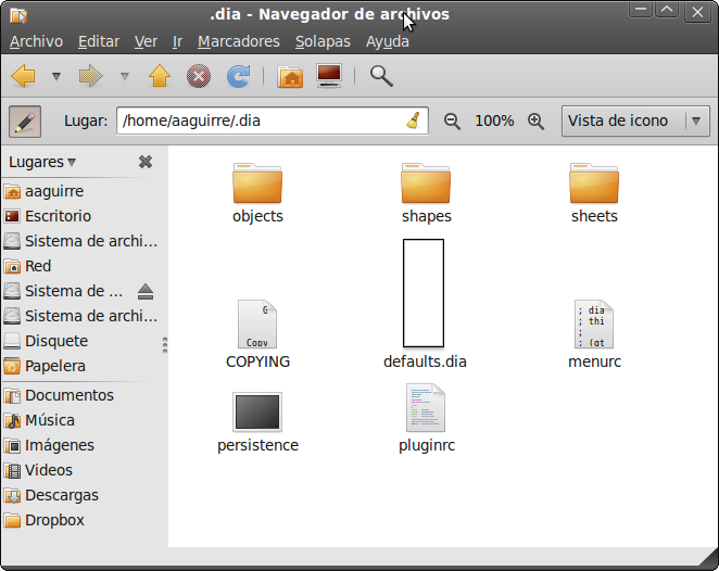 La carpeta .dia de Ubuntu