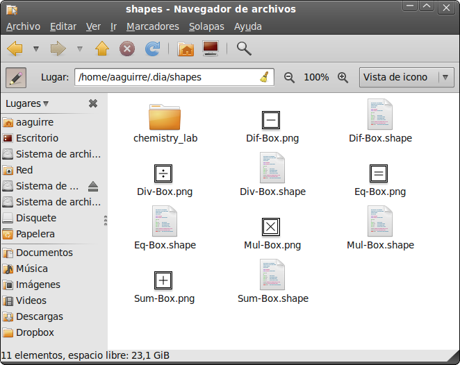 La carpeta shapes de Ubuntu